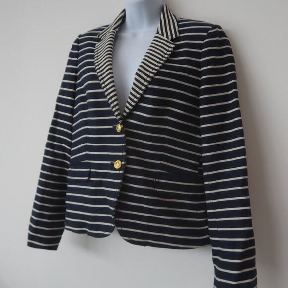 J Crew Schoolboy Blazer Size 10 Navy Stripe Linen - Picture 3 of 14